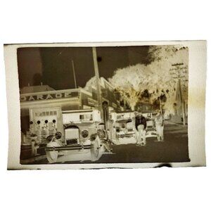 1920s Photograph Negative Original Garage Downtown Old Antique Cars C65